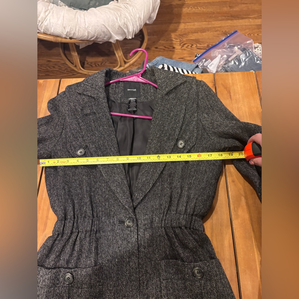 SMYTHE Women's Extra Small Gray Wool Spencer Jacket with Tan Leather Accents - Picture 6 of 7